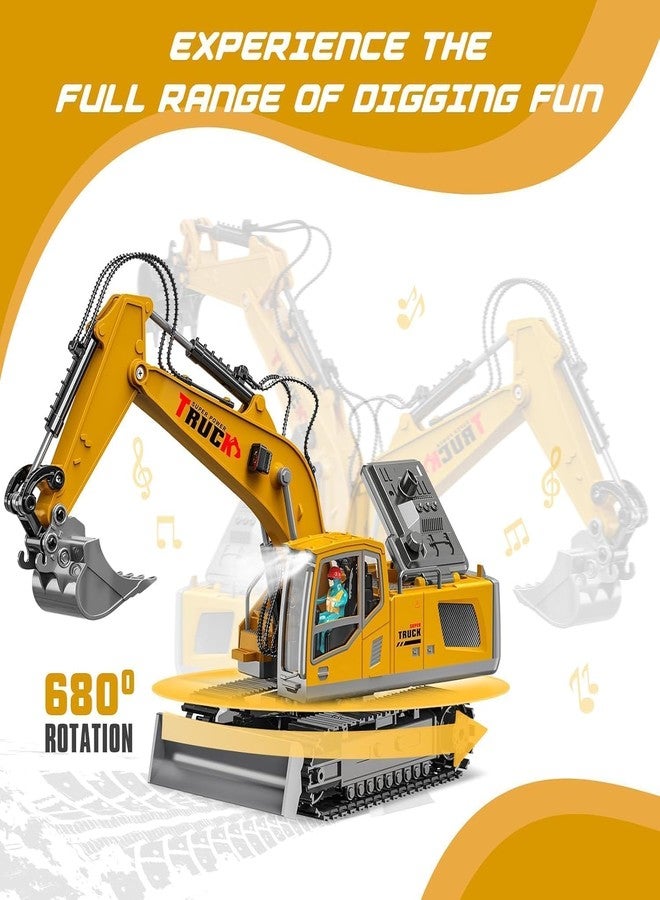 Daji Excavator Truck Toys 1/20 Scale 2.4Ghz Construction Vehicles with Metal Shovel 680° Rotation for Kids Boys Age 4-7 8 9 10 Year Old (Yellow),Remote Control Excavator 13 Channel RC - Image 3